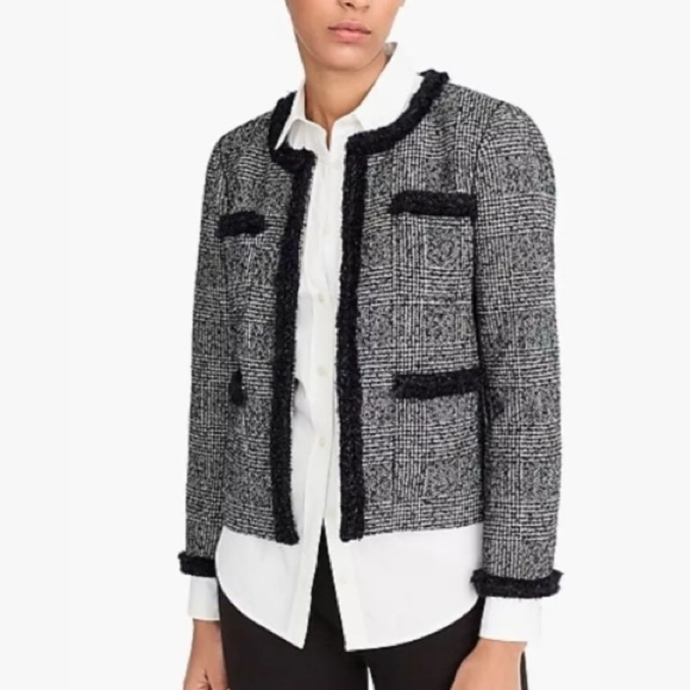 J. Crew Black and White Textured Tweed Blazer